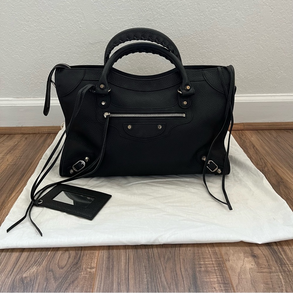 Large Balenciaga classic city calfskin handbag black